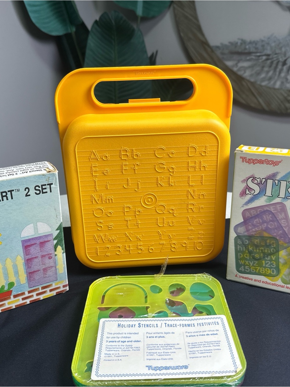 Tupperware Yellow Alphabet Tracing Case with Stencil Sets